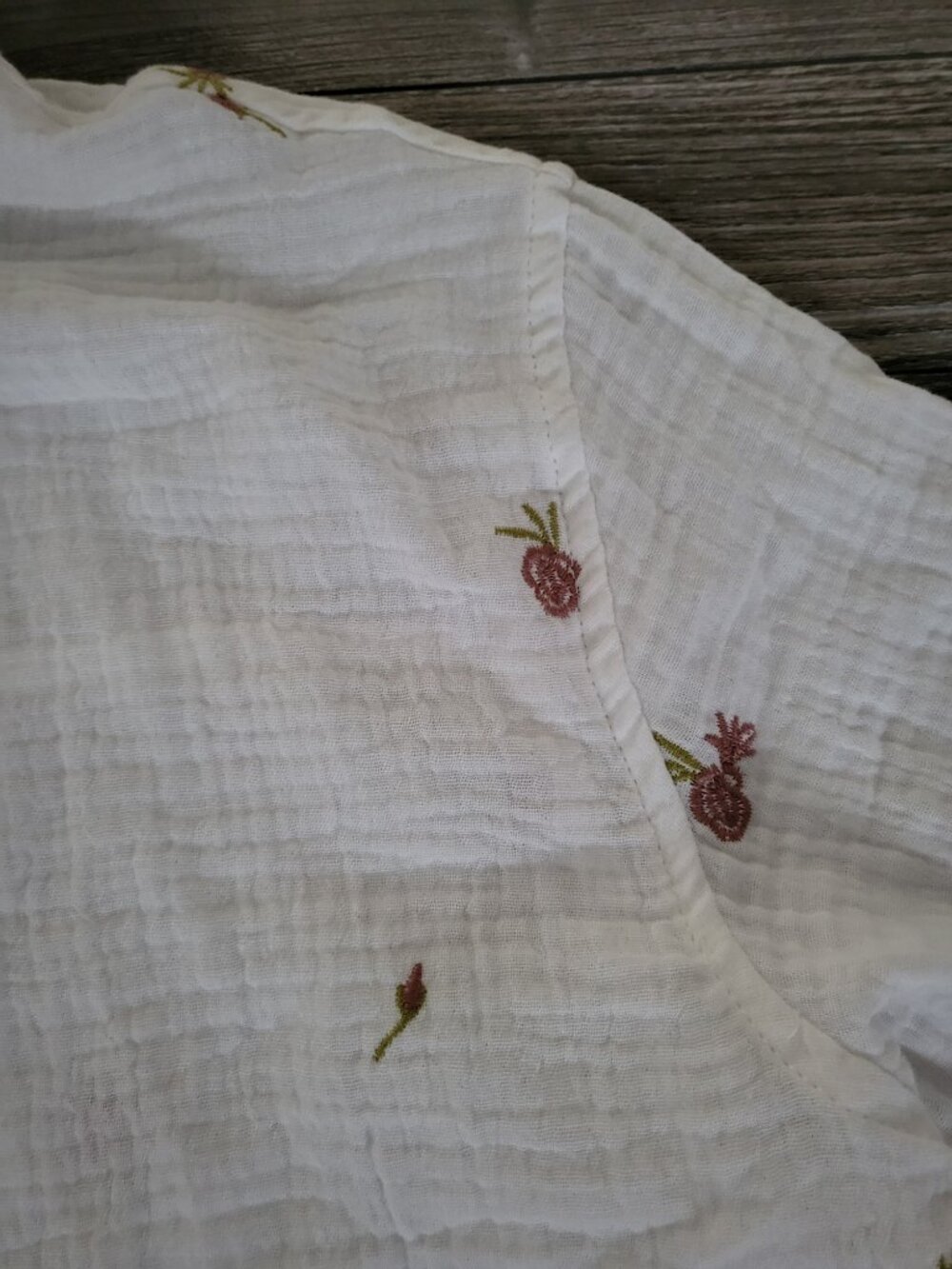 Embroidered White Double Gauze Cotton Button Down Shirt - Picture 6 of 11